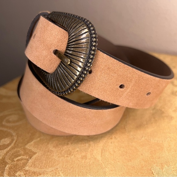 2XL Women’s Tan Brown Lether Belt Neutral Bronze Look Buckle Boho Western - Picture 2 of 7